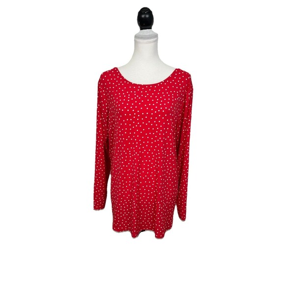 Susan Graver HSN Blouse Plus Size 1X Tunic Top Red & White Polka Dot Keyhole Top - Picture 1 of 10